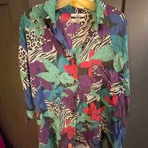 Vintage 1908’s Colorful Leaf Print Button-Up Shirt